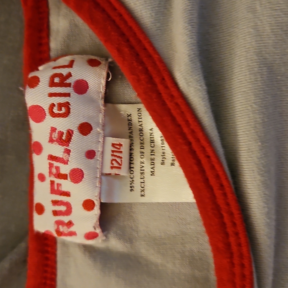 12/14 Ruffle Girl Red and Gray Raglan Sleeve Top - Picture 3 of 5